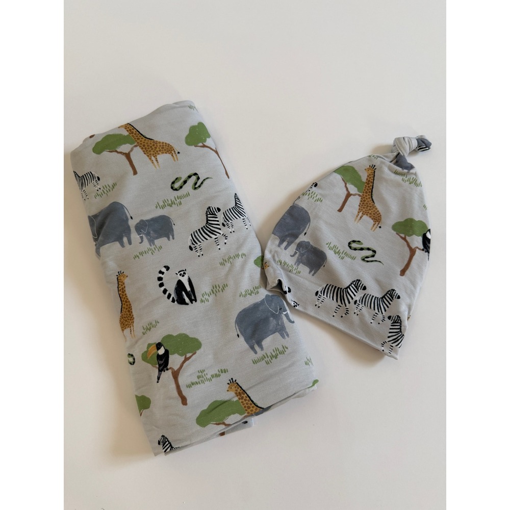 New without Tags Little Sleepies Safari Swaddle Blanket & Hat